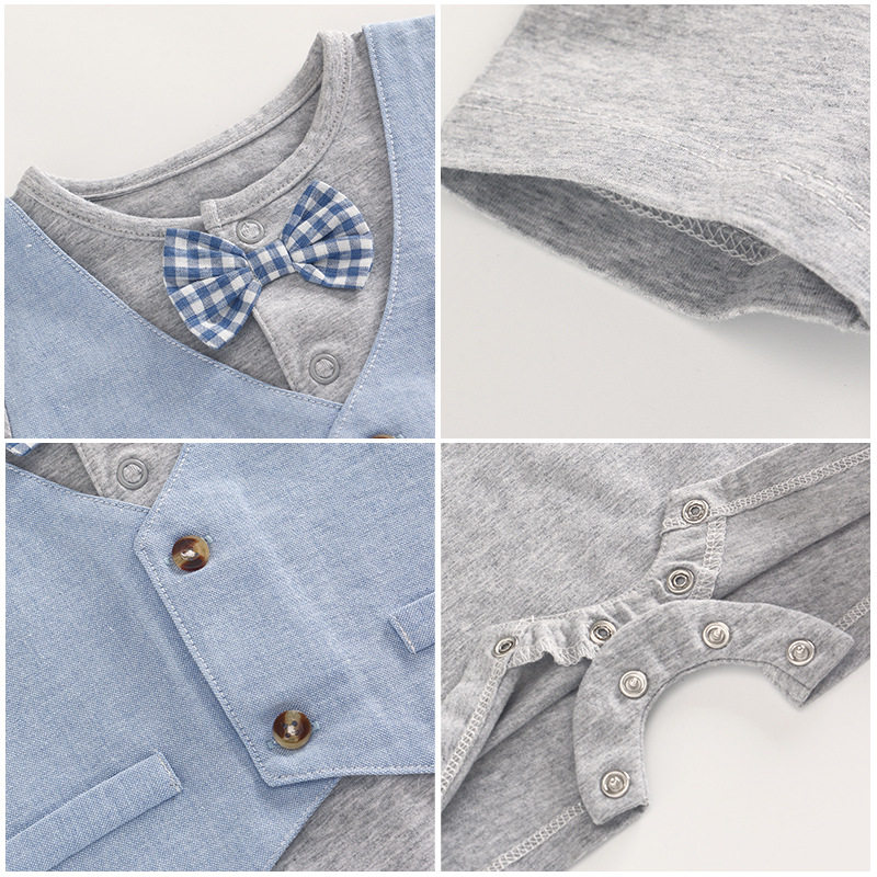 Baby Jumpsuit Summer Thin Section Male Baby Short-Sleeved Harem Newborn Gentleman Clothing Ins Style Cross-Border Children's Clothing