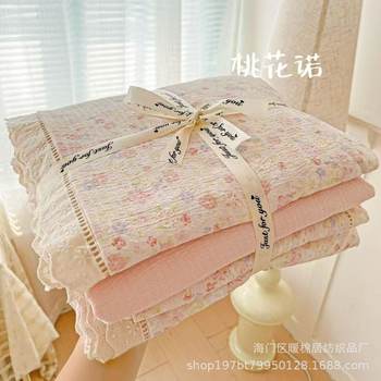 Popular Cloud-Like Kapok Wrinkled Yarn Double-Layer Yarn Lace Four-Piece Set Small Fresh Floral Machine Washable Bed Bed Sheets Quilt Cover