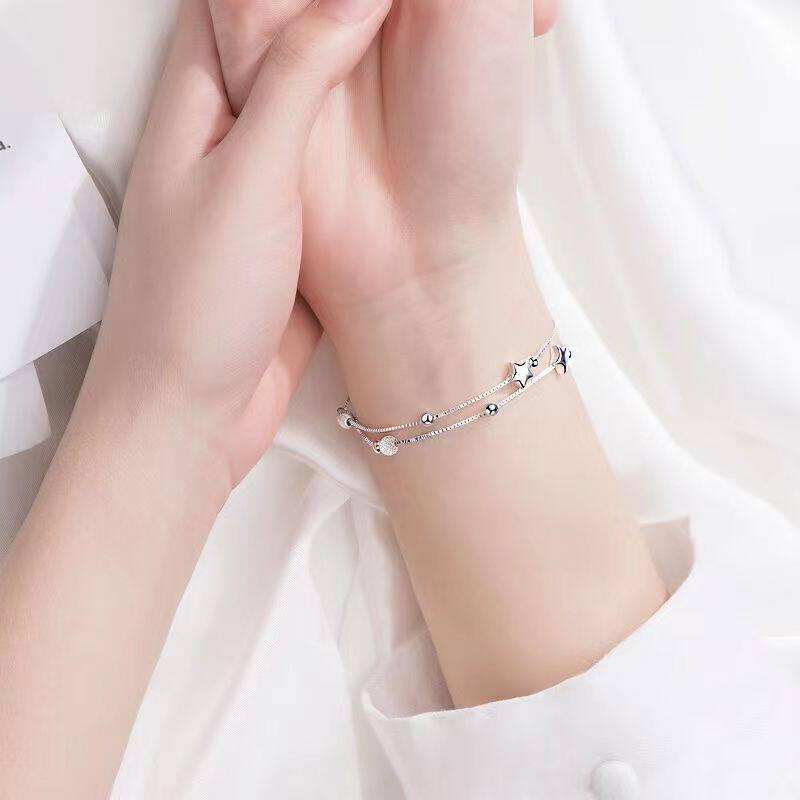 925-plated Silver Star Bracelet Women's Korean-style Fashion Double-layer Five-pointed Star Bracelet Simple Best Friend Sweet Fresh Style