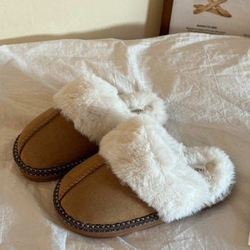 Lin Xiansan Thickened Warm Cotton Slippers for Home Autumn and Winter Couple Warm Thick Fur Slippers Women's New Cotton Shoes