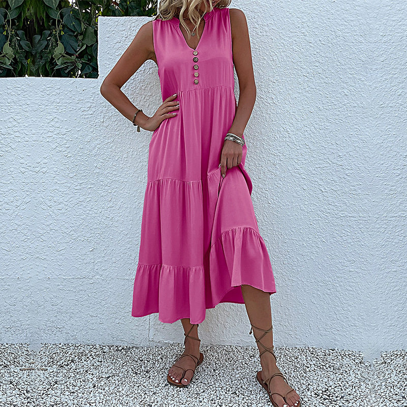 Summer Casual Sleeveless Dress Loose Fit Solid Color Comfortable Fabric Perfect for Everyday Wear Wholesale