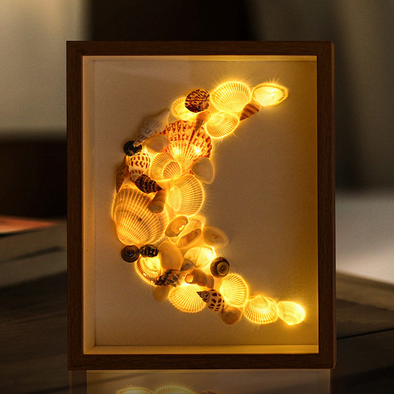 Beach Shell Collection Night Light Frame Picture Frame Hollow Photo Frame Album Creative Decoration Three-Dimensional Ornament with Light