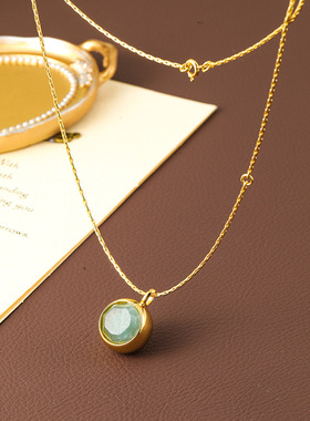 韩国OD简约风天然石吊坠项链女轻奢小众锁骨链项链夏季饰品级感