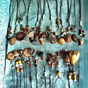 in stock acorn forest plant dried fruit sweater chain long wind accessories men's and women's hand-woven cotton and linen clothing necklace