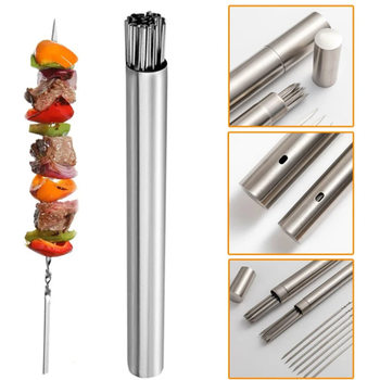 Stainless Steel Barbecue Skewer Needle Kebab Needle with Barrel Grill Fork Iron Skewer Storage Box Tool Set Bbq Stick