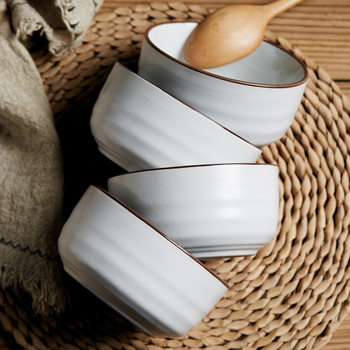 Ceramic Bowl Household Rice Bowl Matte Small Soup Bowl 4.5inch Small Bowl Pure Color Round Simple White Bowl
