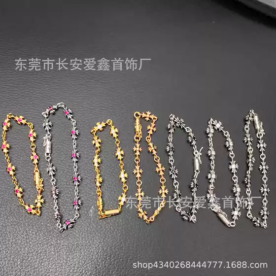 Crocheted vintage cross flower Diamond-embedded fine bracelet for men and women trendy couple simple personality fashion bracelet wholesale
