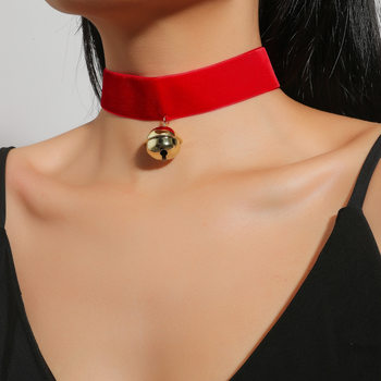 2022 new European and American temperament necklace collar jewelry short red velvet bell clavicle chain wholesale