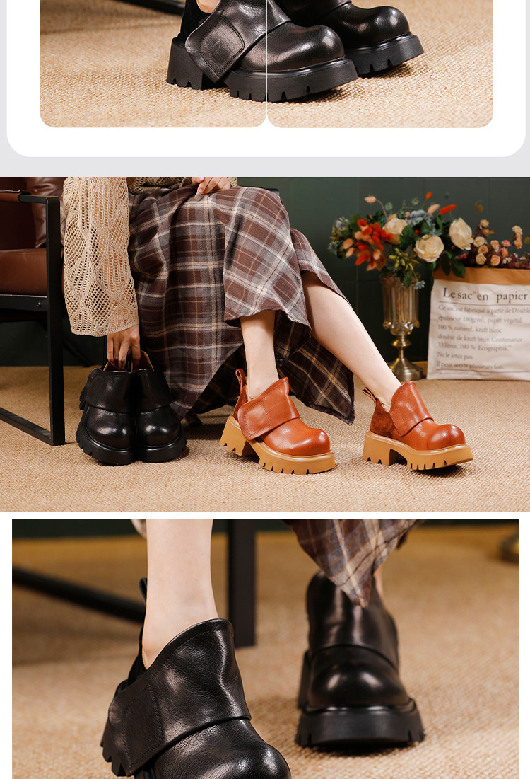 Boot Martin nữ da bò sáp cổ ngắn phong cách cổ điển — màu đen, nâu
