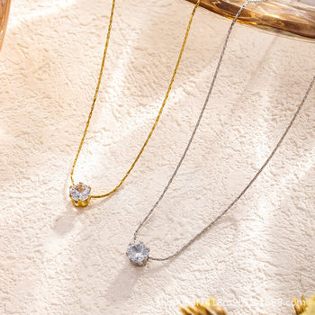 Titanium Steel Gold Six-Claw Zircon Necklace, Feminine Internet Celebrity, Versatile, Exquisite and Simple Clavicle Chain 18K Non-Fading