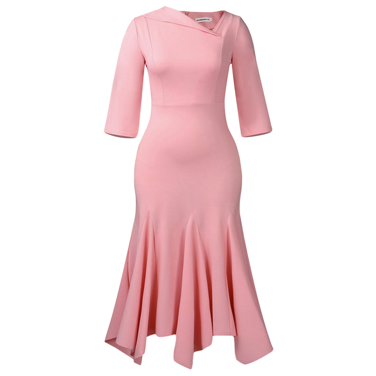 Elegant High Waisted Asymmetrical Dress Fashionable Slant Neck Three Quarter Sleeves Suitable for Parties Wholesale