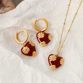 European and American New Arrival Ankola Red Oil Dropping Love Necklace Autumn and Winter Women's High-end Sense Fashion All-match Retro Clavicle Chain