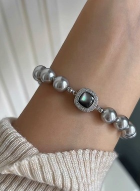 施家珍珠真多麻色澳白色手链女复古轻奢小众精致百搭设计手串手饰