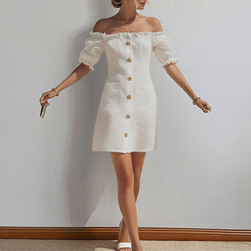 Summer Womens Dress Elegant Solid Color Off Shoulder Bodycon Mini Skirt Perfect for Casual Outings Wholesale