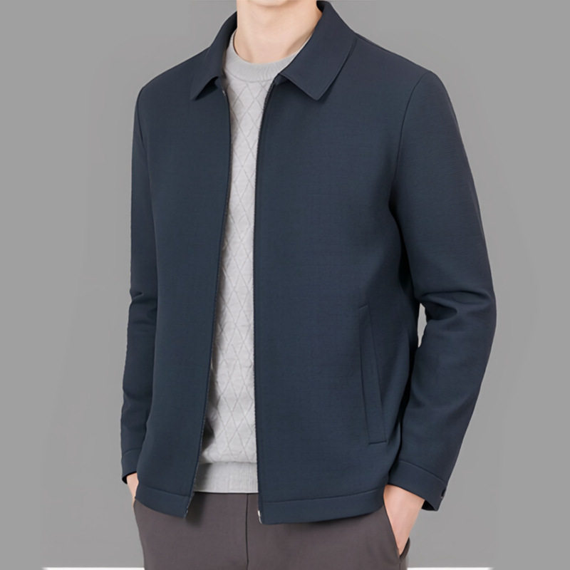 Áo Khoác Bomber Nam Cổ Bẻ Mỏng Nhẹ Phong Cách Doanh Nhân Màu Xanh Navy, Đen