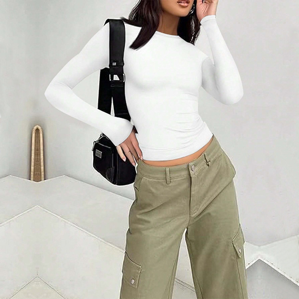Womens Long Sleeve T Shirt Solid Color Slim Fit Versatile Style Spring Summer Casual Wear Wholesale Available