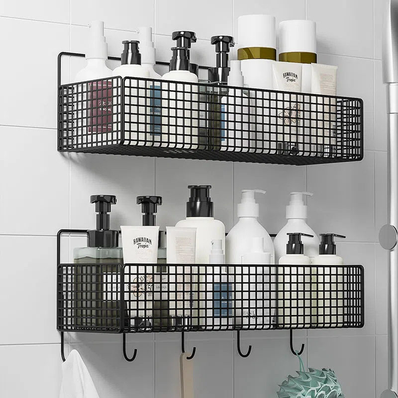 No-Drill Wall-Mounted Storage Rack, Bathroom Wall-Mounted Organizer, Dormitory Bedside Wall Storage Rack