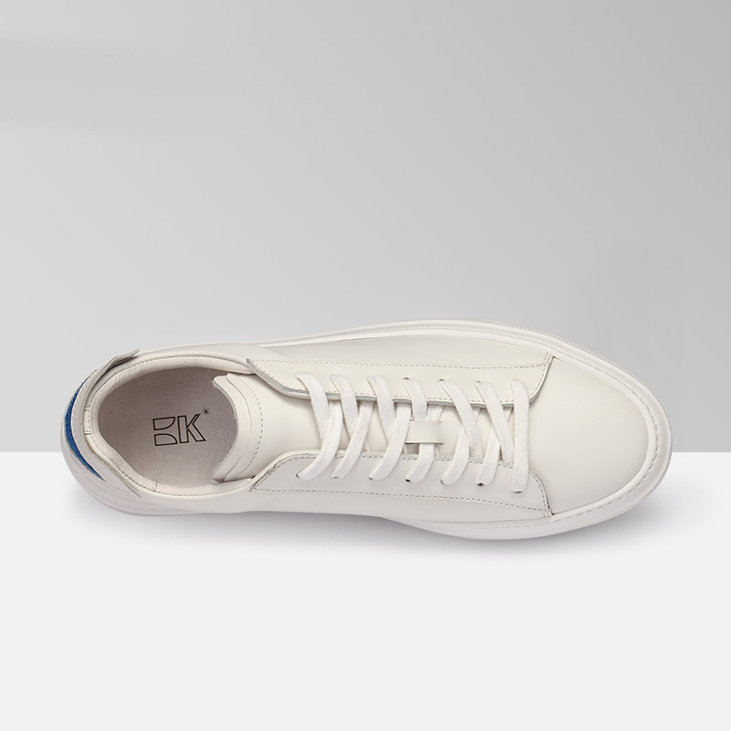 Giày sneaker nam da bò thật màu trắng dễ phối đồ, đế dày độn cao — Màu trắng