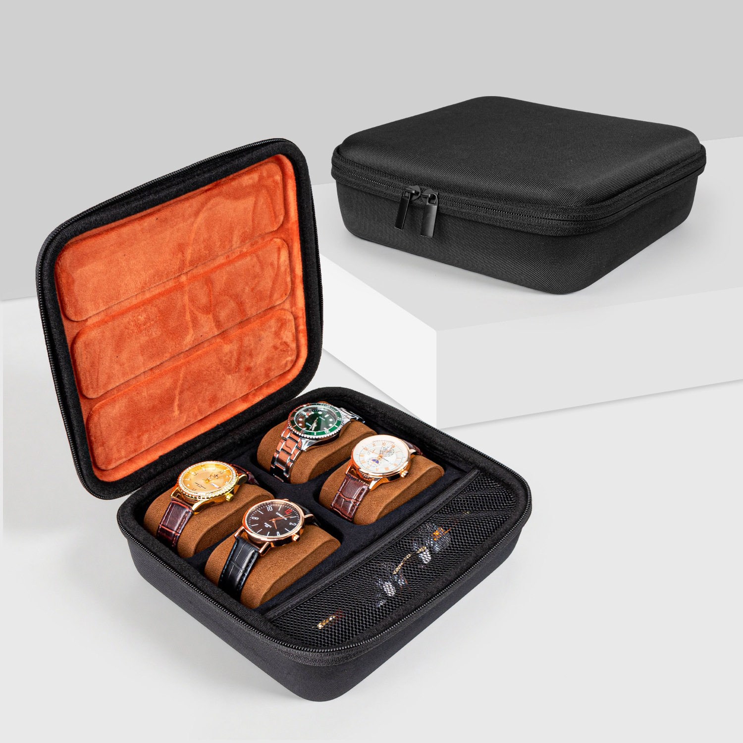 Watch Storage Box, Convenient Glasses Watch Box, 4 Anti-Pressure Hard Shell Bags, Anti-Friction and Anti-Fall Watch Protection Box