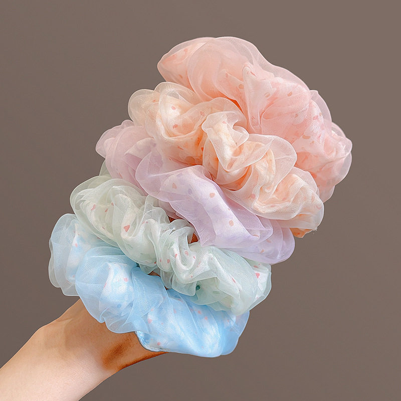 Mesh Marubeni Head Large Intestine Hair Ring Women's High-grade Hair Rope Super Immortal Peach Tail Hair Rope Simple Elegant Flower Hair Ring