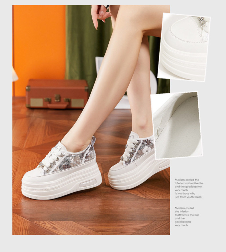 Giày sneaker nữ chạy bộ mesh thoáng trắng đế PU — Trắng, Đen chi tiết 2