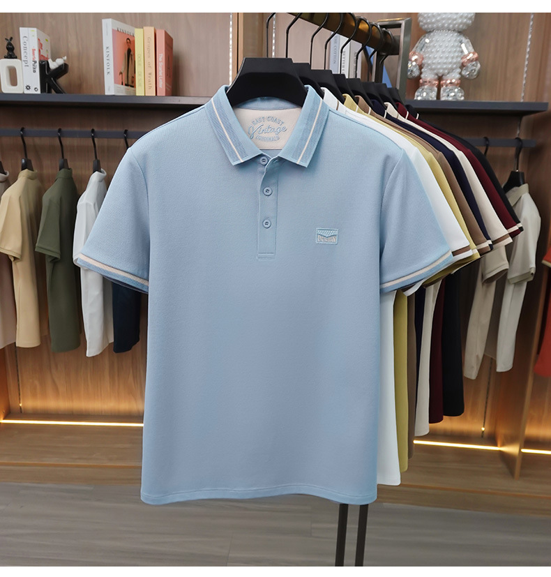 Áo polo nam tay ngắn cotton lưới co giãn thoáng khí chống nhăn — Màu đỏ táo tàu, màu đen, Mễ Hạnh, Xanh tím than