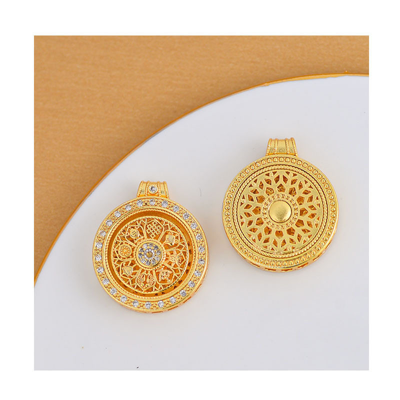 Ancient Gold Inlaid Diamond Rotatable Auspicious Eight-Rope Treasure Plate Pendant for Women, Copper Gold-Plated Compass Accessory, Braided Rope Safety Necklace