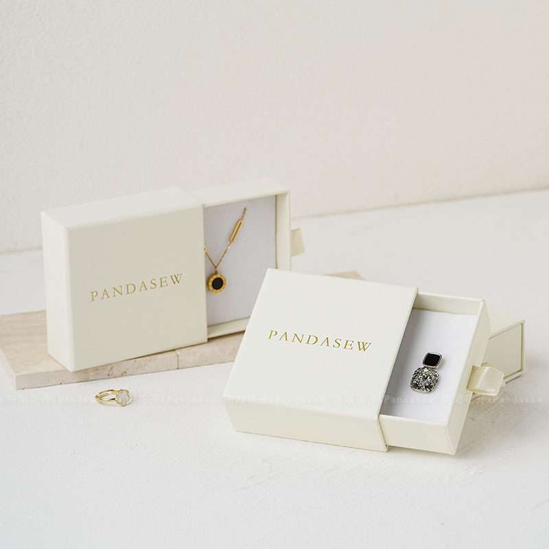 Pandasew Printed Logo Black and White Gray Pink Simple Necklace Jewelry Packaging Box Jewelry Drawer Box