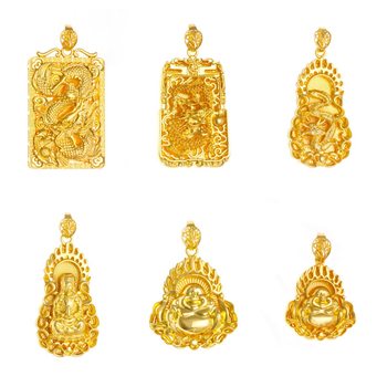 Live Explosions Imitation Sand Gold Cheap Dragon Brand Guanyin Buddha Head Chinese Style Pendant Safe Buckle Pendant Men's and Women's Necklace