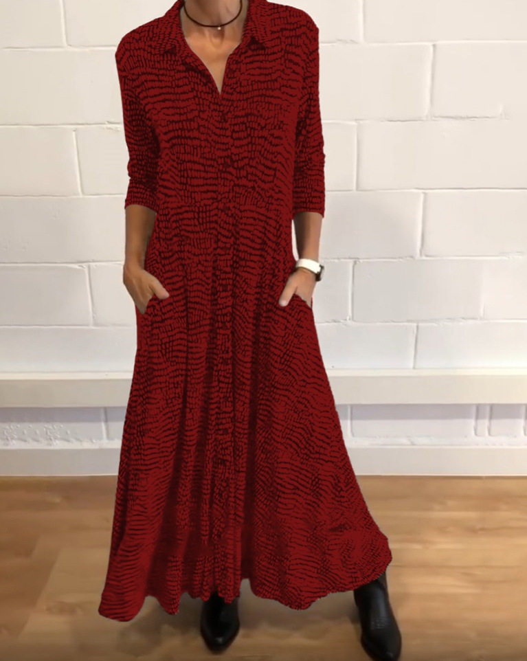Floral Print V Neck Long Sleeve Dress Autumn Winter Collection Casual Wear for Women Wholesale Available