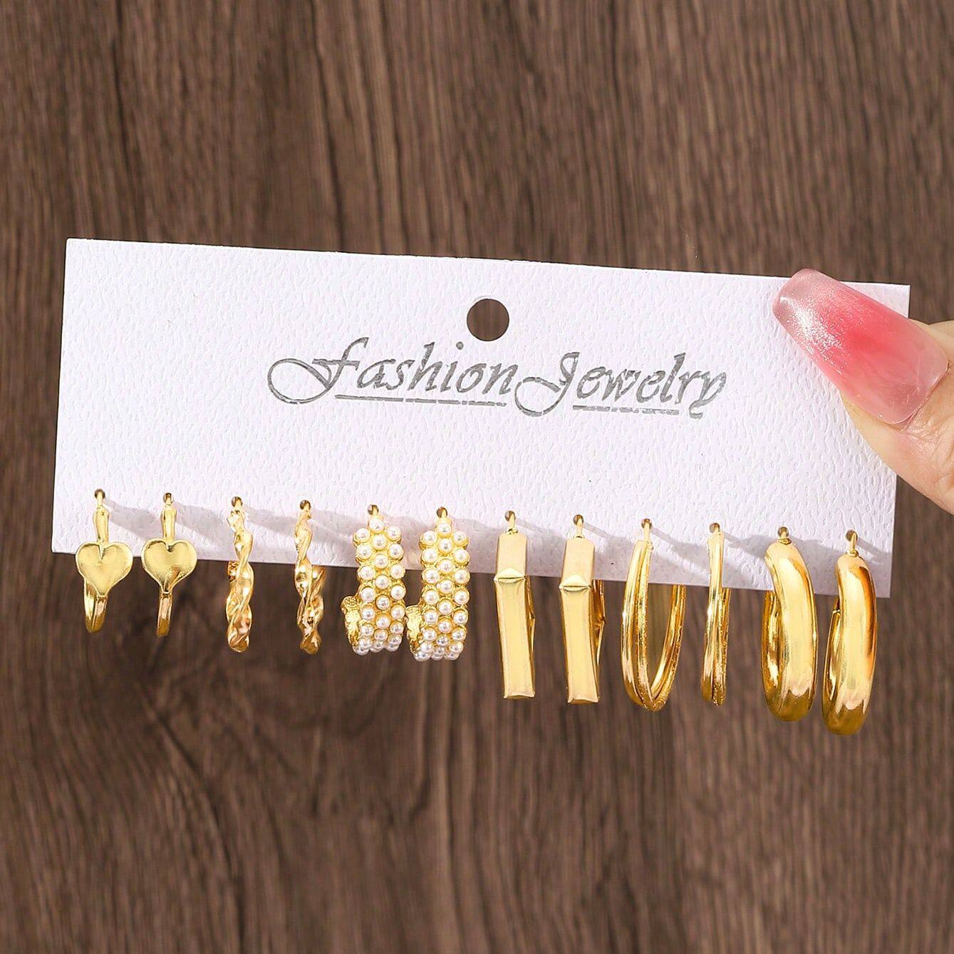 alloy earrings, square geometric earrings, retro classic earrings, Hepburn style earrings set