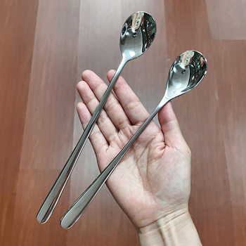 304 Stainless Steel Korean Ice Spoon Multi-use Cold Milk Tea Mixing Spoon Dessert Long Handle Spoon Mixing Spoon Extra Long Ice Spoon