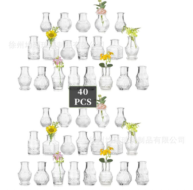 跨境热销复古玻璃花瓶插画高级感香薰瓶 透明ins风摆件小花瓶套装