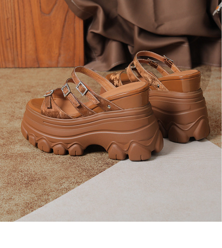 Sandal cao gót nữ mũi hở đế dày 12 cm, phong cách platform — Trắng Bạc, Đen, Mơ Sẫm chi tiết 21