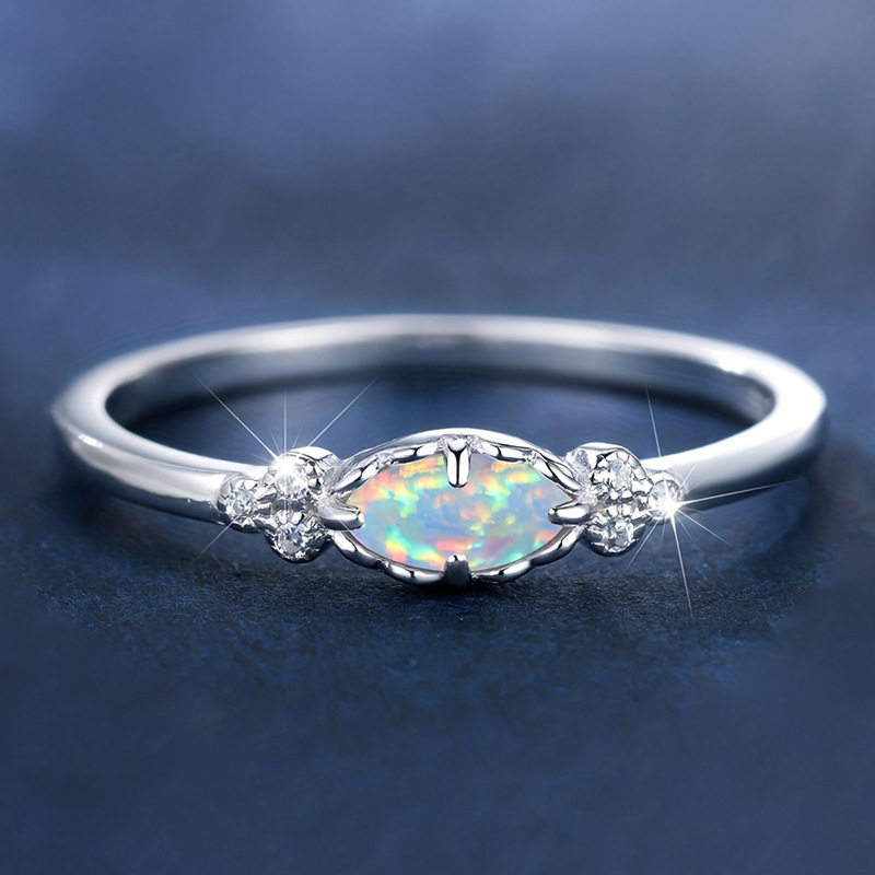 Jiuqin Jewelry Cross-border E-commerce Hot Selling Explosions silver Opal Ring Ring Fashion Trend Women's Tail Ring Ring