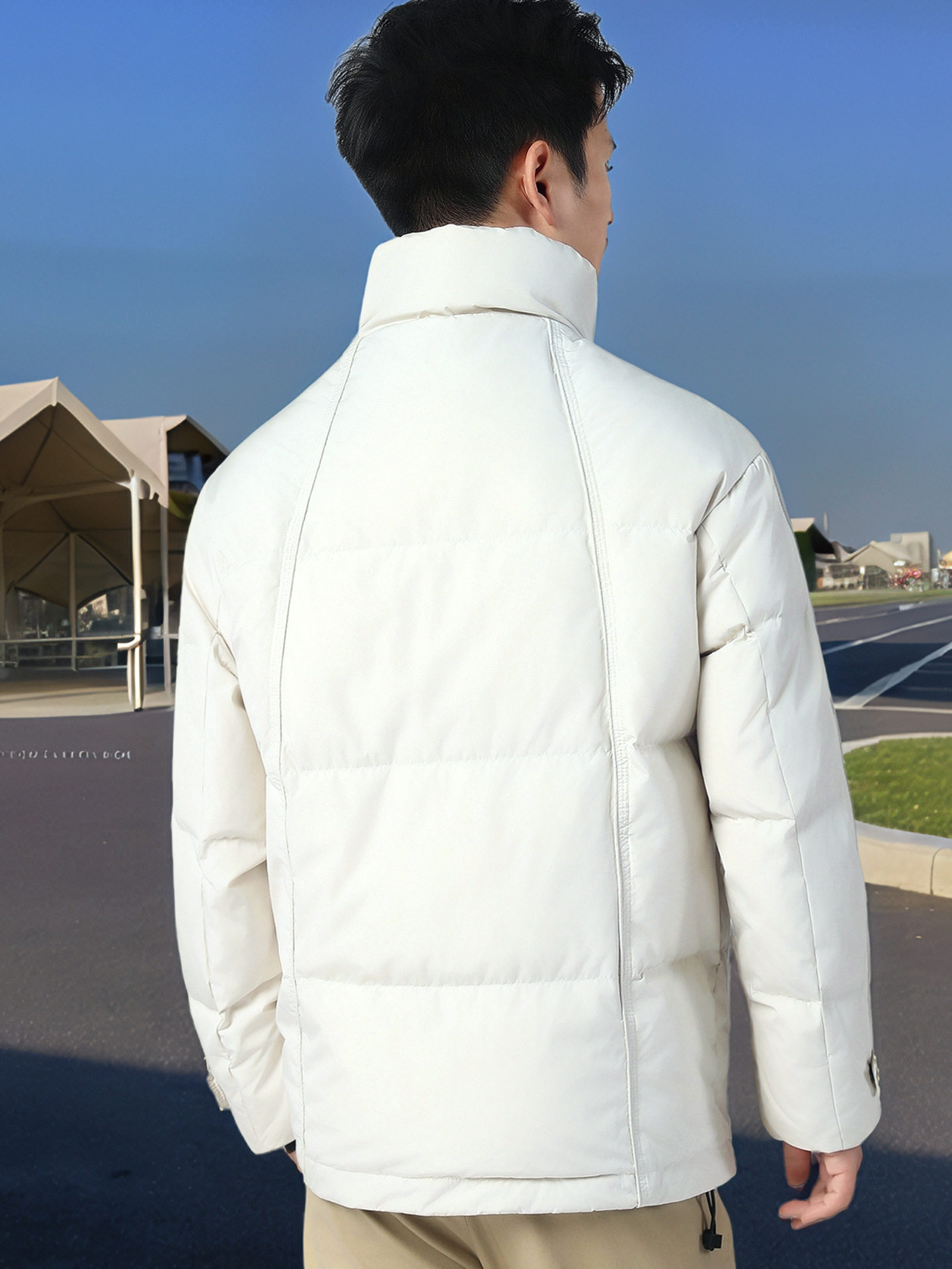 Dropshipping Short down Jacket for Men, Winter Stand Collar with Large Pockets, White Duck Down, Windproof and Warm Coat G181