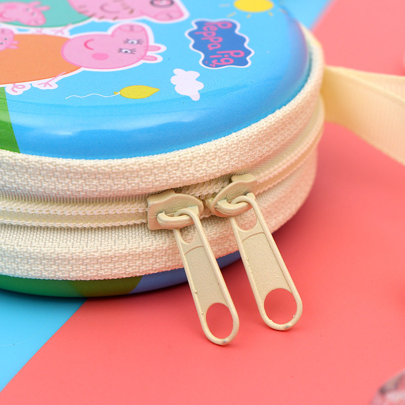 Customized Peppa Pig Tinplate Coin Purse Kidsren's Mini Round Zipper Bag Headphone Data Cable Storage