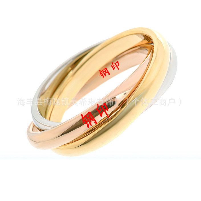 C Brand Classic Three-Color Three-Ring Ring, Smooth Index Finger Ring, Non-Fading, Delicate Hand Accessory, Women's Jewelry
