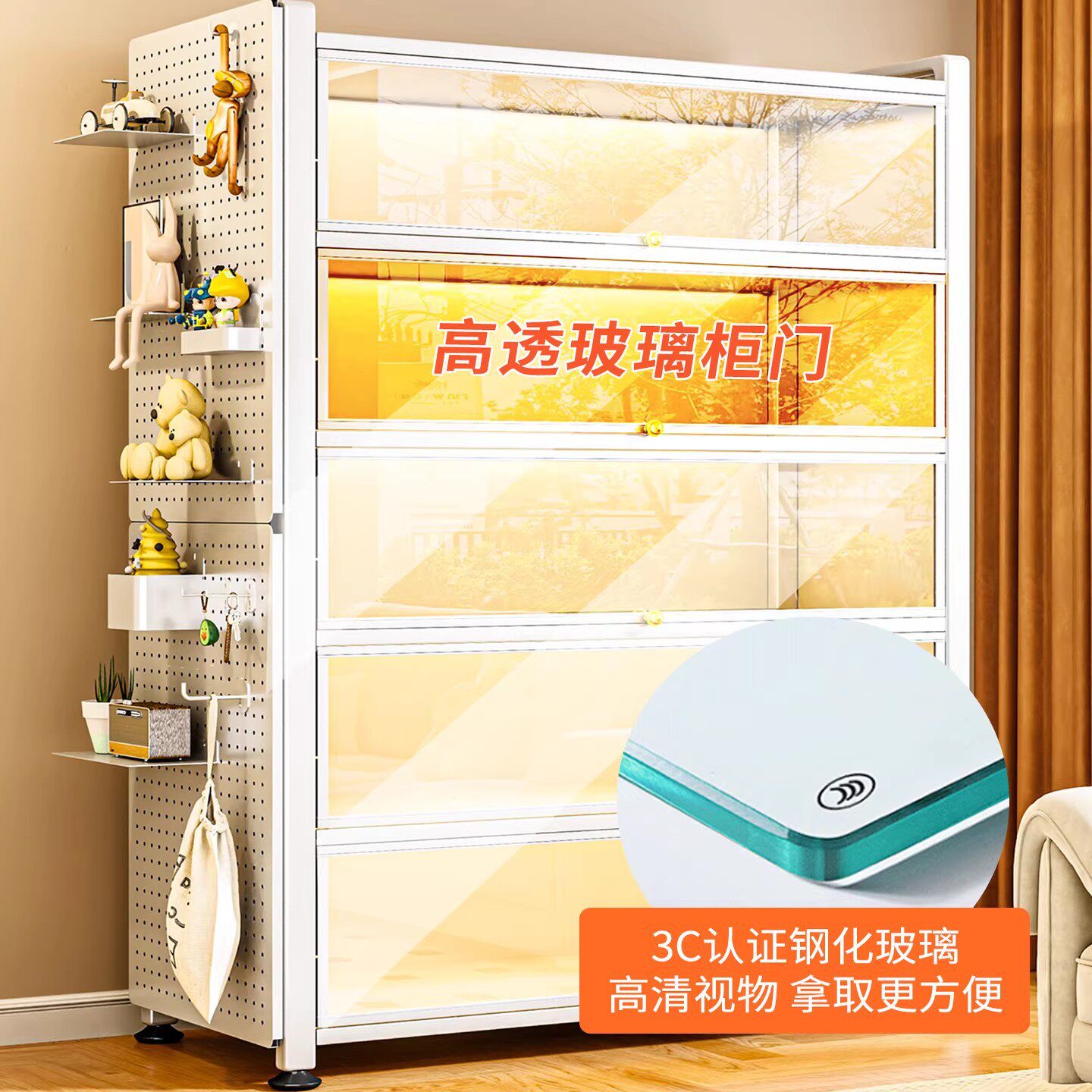 钢制书柜带玻璃门儿童书架家用一体储物柜防尘展示柜子落地收纳柜