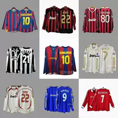 Retro Jersey Long-Sleeved Football Uniform Beckham Zidane Messi C Ronaldo Classic National Team Uniform