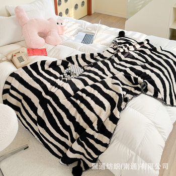 Special Offer Half Velvet Zebra Pattern Blanket Sofa Cover Blanket Autumn and Winter Warm Blanket Knitted Thread Blanket Super Soft Class a Standard