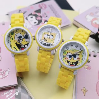 Spongebob Squarepants Children's Cartoon Imitation Ceramic Strap Waterproof Watch for Boys and Girls Students Spiral Crown Dial
