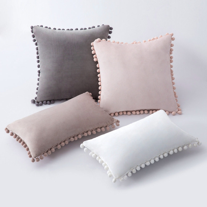 ins style home fabric model room sofa pillow case wholesale wool ball velvet sofa cushion rectangular