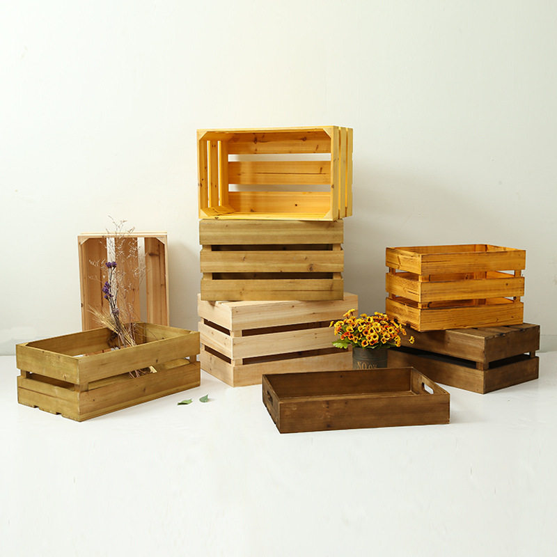 Wooden Box Wooden Frame Box Solid Wood Storage Box Supermarket Display Fruit Basket Old Wood Storage Box Retro Wooden Box