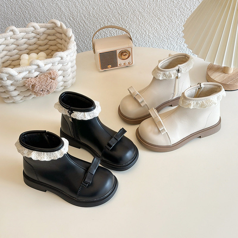 Girls' Shoes 2025 New Autumn and Winter Leather Boots Soft-Soled Princess Short Boots Kidsren's Boots Baby Fleece-Lined Style Boots