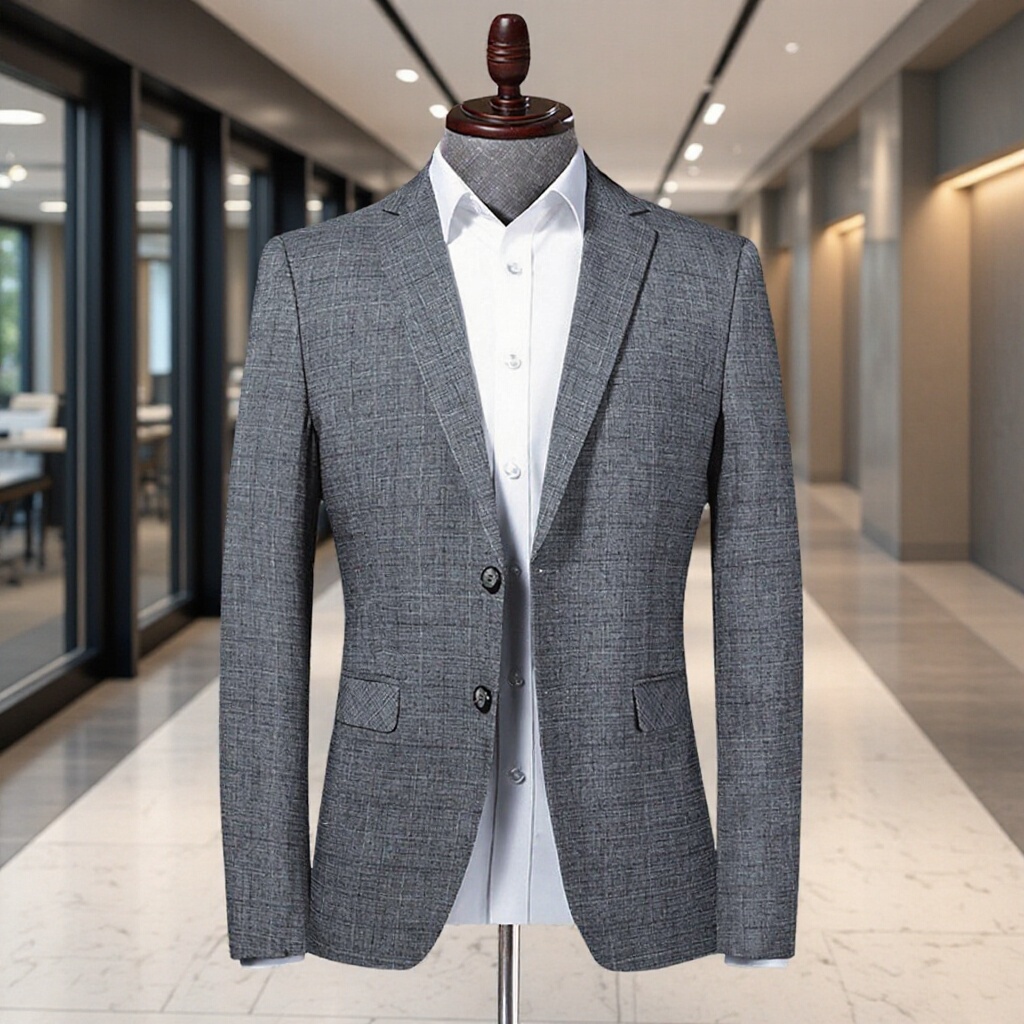 Áo blazer nam dáng ôm họa tiết kẻ caro vải pha mỏng nhẹ — Caro Xám