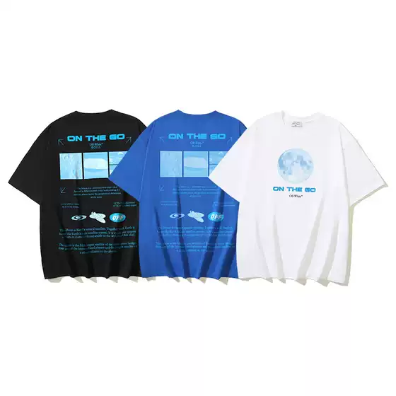 2024 spring and summer new OW moon print loose short-sleeved T-shirt couple men and women same style one-piece delivery batch explosion