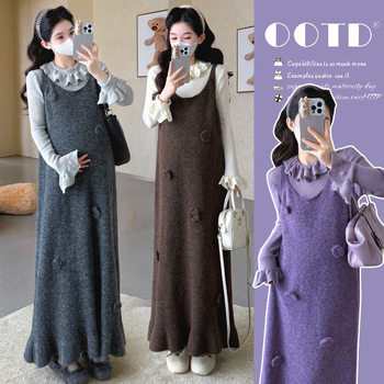 Maternity Wear 2025 New Winter Dress French Style Pregnant Mother High-End Outfit Top Fishtail Tank Dress Autumn and Winter