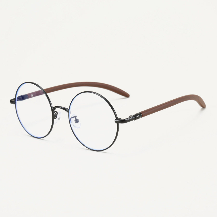 00102 Retro Japanese style metal large round glasses frame men's and women's myopia plain plain wood grain leg artistic glasses frame