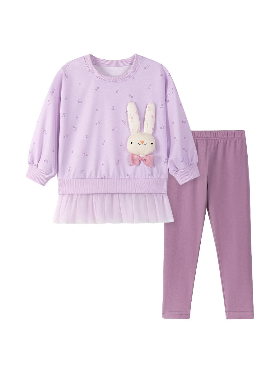 Grosir Pakaian Anak Produsen Sumber, Set Anak Perempuan Lengan Panjang Musim Gugur, Set Anak Hiasan 3D Lucu